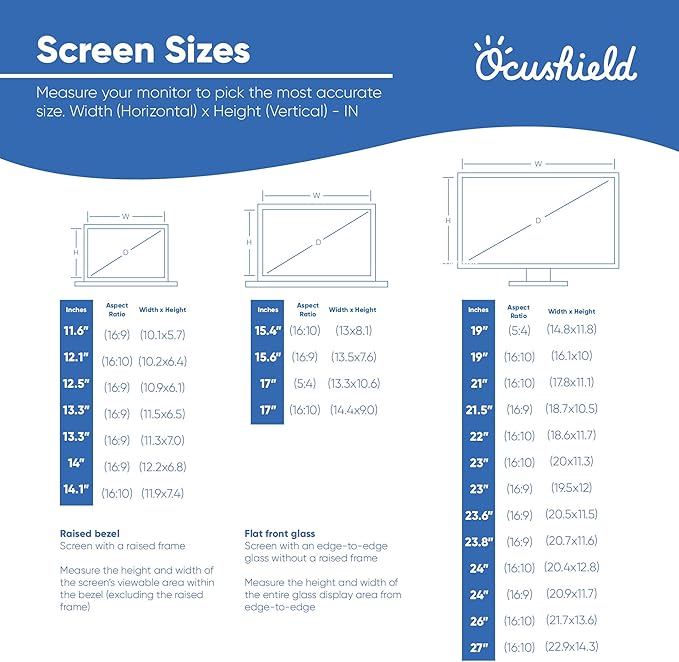 Ocushield 26” (16:10) Anti-Blue Light Screen Protector with Privacy Filter for Laptops and Computer Monitors - Anti-Glare - Easy Install - Anti-Fingerprint - Reduce Eye Fatigue (552 x 346 mm)