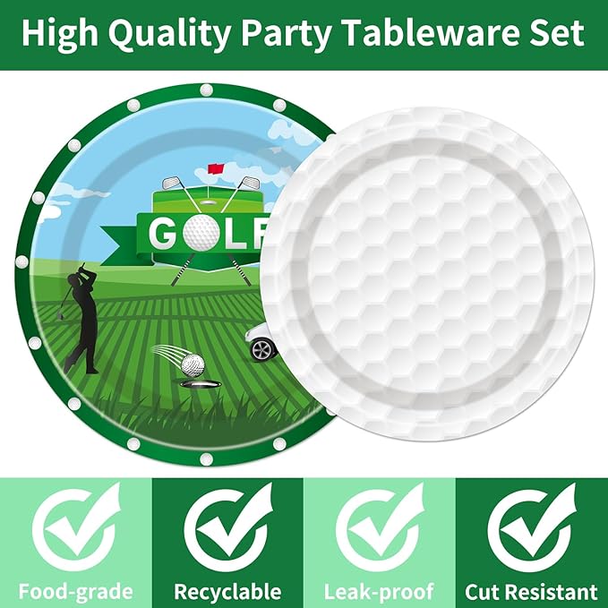 Golf Plates and Napkins Party Supplies - 96Pcs Golf Themed Birthday Party Decorations - Sports Paper Disposable Tableware Set for 24 Guests