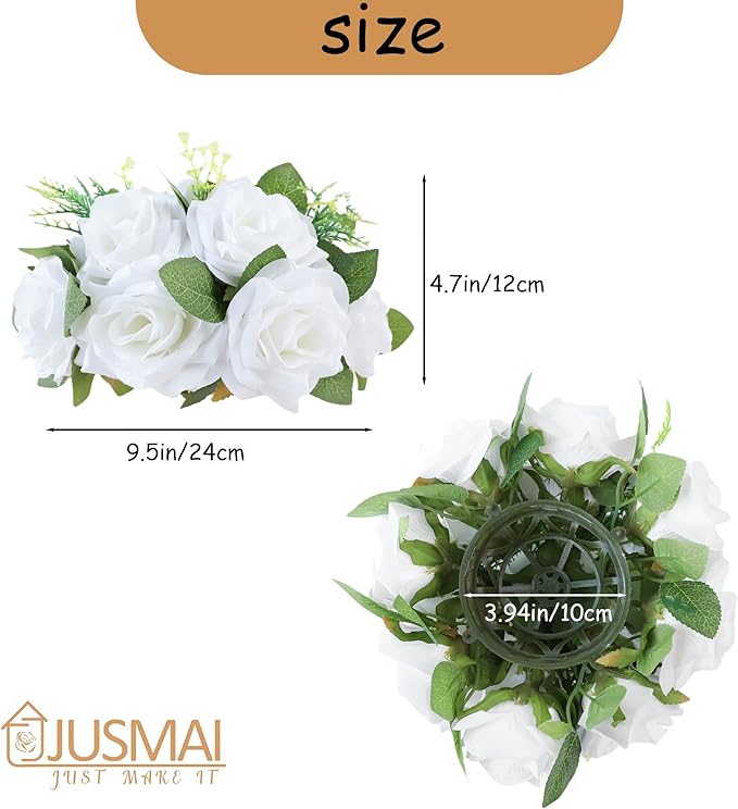 Artificial Flowers Ball 4 Pcs - White Wedding Table Centerpiece Decorations for Flower Arrangements