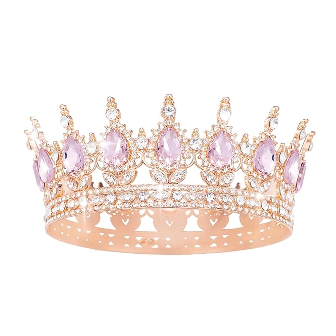 Queen Crown Rhinestone Wedding Crowns and Tiaras for Women Costume Party Hair Accessories Princess Birthday Crown Crystal Bridal Crown (Rose Gold & Pink Crown)