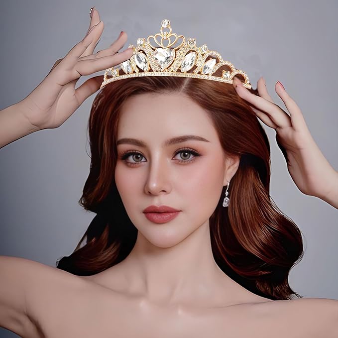 CAVETEE Crown and Tiara for Women, Princess Tiara Heart Crown Happy Birthday Decorations for Party Pageant Hair Accessory