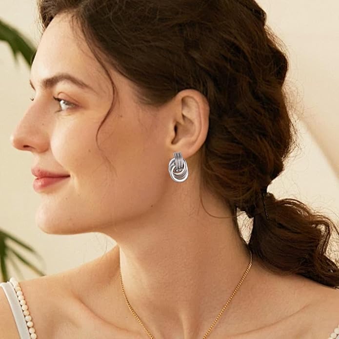Gold/Silver Statement Geometric Earrings for Women Chunky Gold Knot Link Drop Dangle Earrings Trendy Jewelry Gift