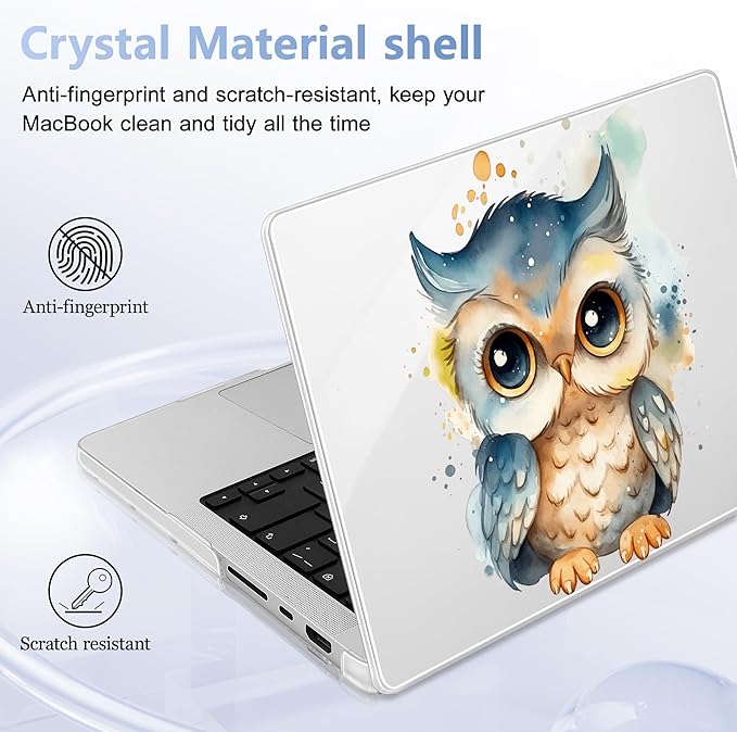for MacBook Pro 16 inch Case 2021 2022 2023 2024 Release A3186 A3403 M4 A2991 M3 A2780 M2 A2485 M1 Pro/Max, Hard Shell Case with Screen Protector & Keyboard Cover, Cute owl