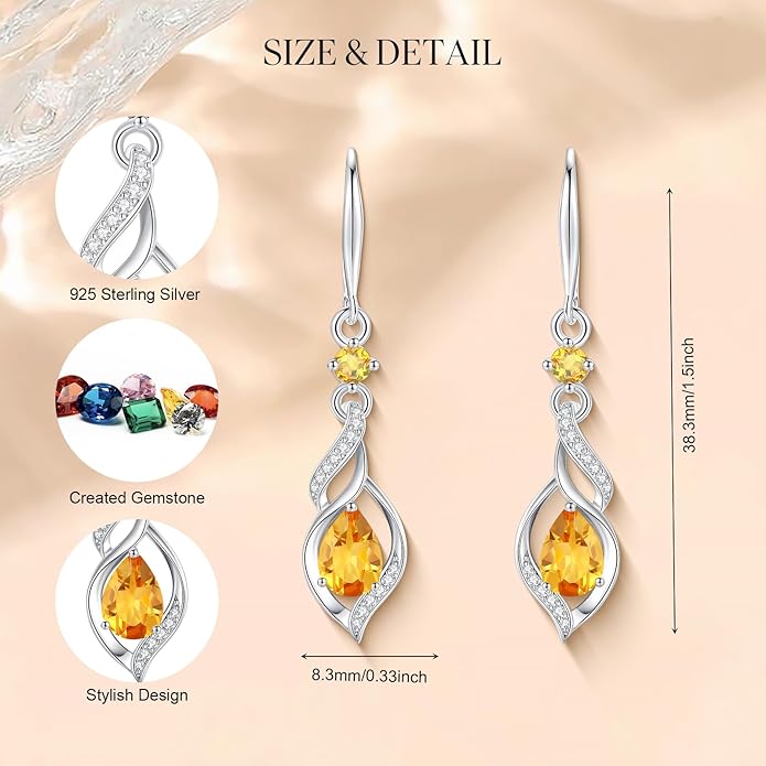 FANCIME Gift for Women Birthstone Dangle Earrings for Her Teardrop Birthstone Earrings S925 Sterling Silver infinity Love Birthday Gifts for Mom Women