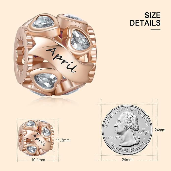 NINGAN Birthstone Charms 925 Sterling Silver Love Heart Openwork Bead for Charm Bracelets and Necklaces with 5A Cubic Zirconia, Birthday Mothers Day Jewelry Gifts Women