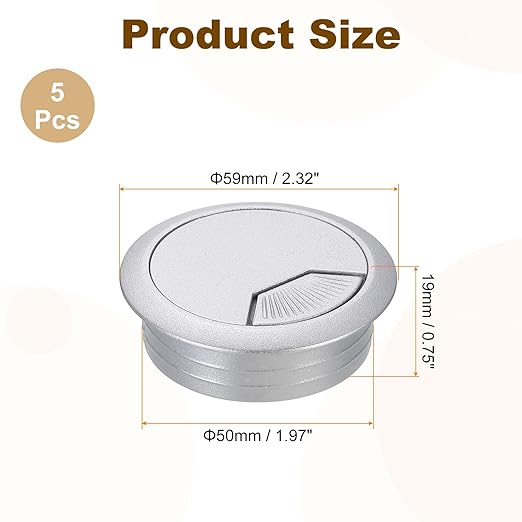 uxcell 5 Pcs 50mm (1.97 Inch) Desk Grommet, Plastic Cable Hole Cover, Wire Cord Cable Organizer for Home Office Computer Desk Cabinet, Silver