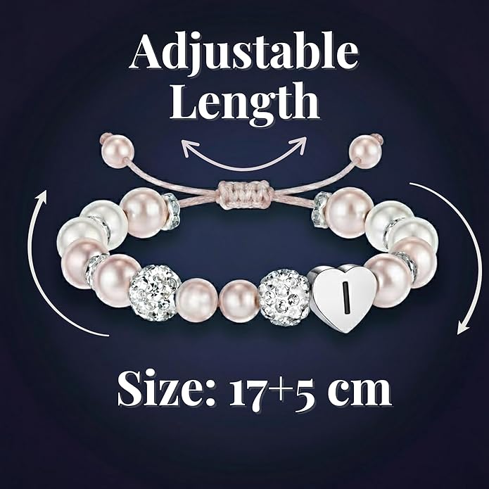 Solza Heart Bead Initial Bracelet – Personalized Stainless Steel Beaded Bracelet with Letter Charm, Adjustable Heart Bracelet, Fashion Jewelry Gift, Stackable Personalized Jewelry Accessory