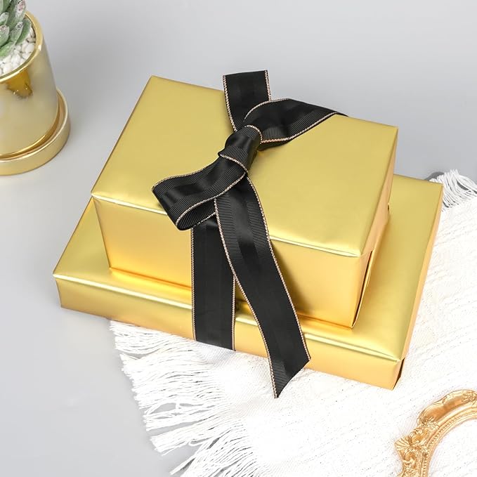 NESCCI Matte Metal Gold Wrapping Paper, Solid Color Paper-2 Roll,17.5 Inches X 32.8 Feet Per Roll,Gift Wrapping Paper,Perfect for Wedding,Valentine's Day,Birthday,Baby Shower,DIY Bouquet