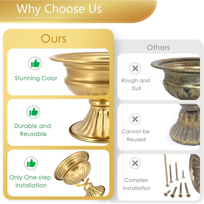 Gold Compote Vases for Centerpieces: Wedding Flower Vase for Tables 6.5 Inch Small Metal Urn Pedestal Bowl for Party Anniversary Event Home Decor Set of 10