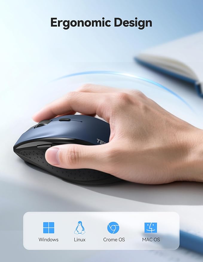 TECKNET Wireless Mouse Rechargeable,Mouse for Laptop Computer,2.4G USB Computer Mice Wireless,6 Button 6400 DPI Ergonomic Silent Mice,Portable Cordless Travel Mice-Wide Compatibility