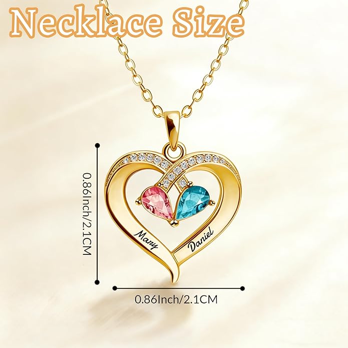 Jewelry To My Wife Necklace, Personalized Necklace Engraved Name jewelry, Custom Projection Photo Birthstone Heart Necklaces for Women, for Valentine's Day Anniversary