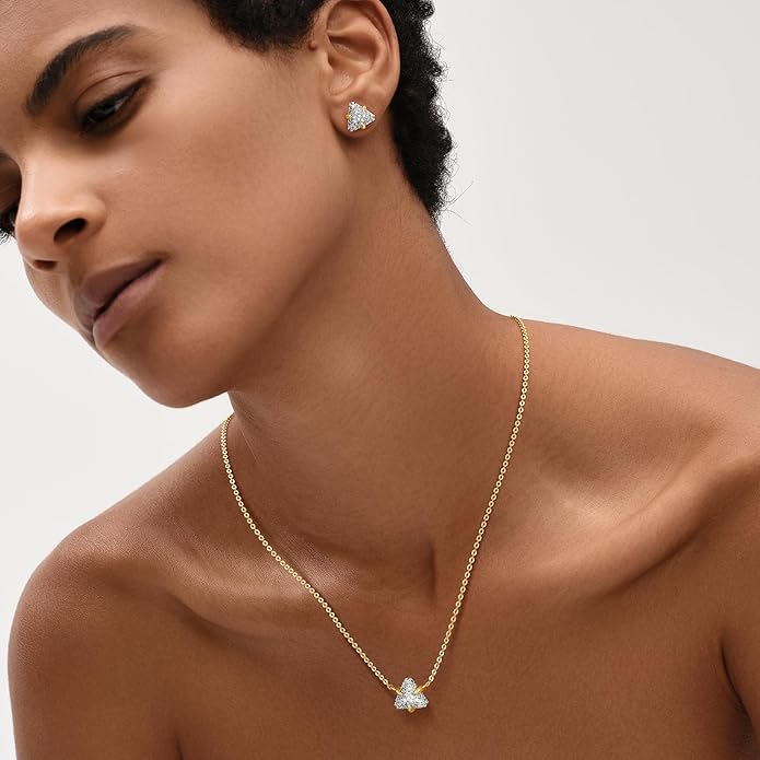 MEVECCO Dainty Gold Necklace For Women 18k Gold Plated Full CZ Pendant Necklace Handmade Necklace Jewelry Everyday Wear