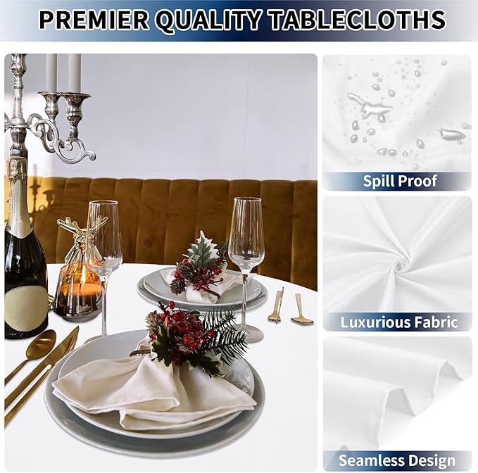 PureFit 6 Pack Round White Table Cloths 70 Inch for Round Tables, Stain and Wrinkle Resistant Table Linens for Home Use, Wedding, Party, Banquet and Camping