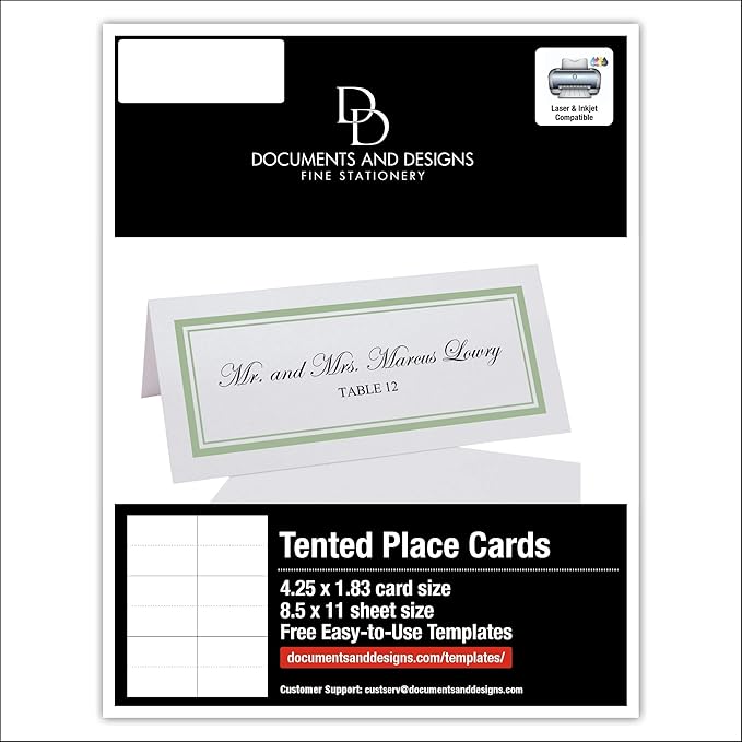 Double Line Border Printable Place Cards, Sage (Choose Color), Set of 60 (10 Sheets), Laser & Inkjet Printers - Wedding, Party, Dinner, and Special Events - Made in the USA