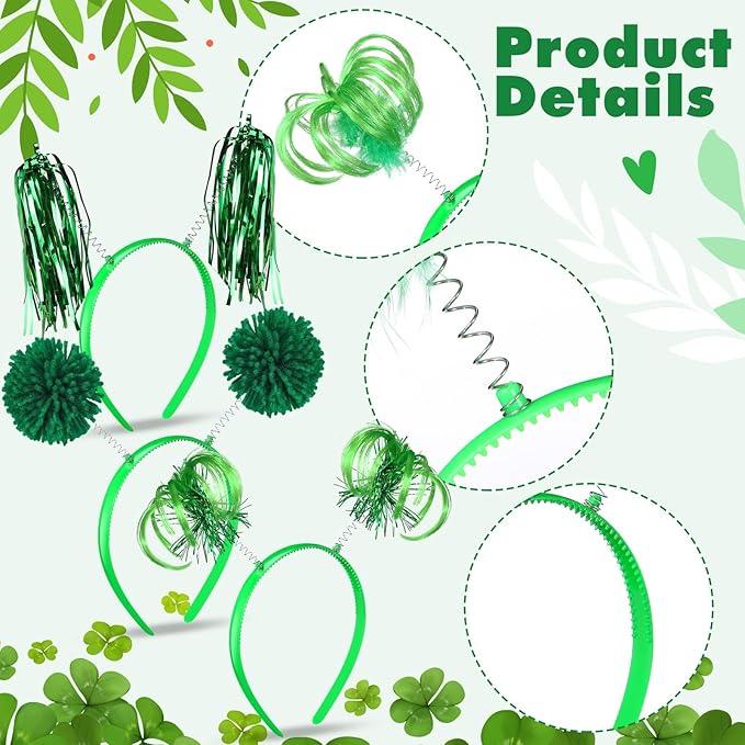 Censen 24 Pcs Pom Pom Headband Tinsel Wrapped Ponytail Head Bopper Costume Headwear Halloween Party Accessory