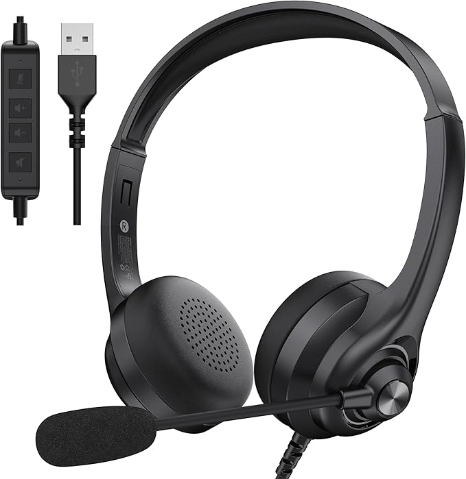 Monster VoiceLink 100 Wired Binaural Headset for PC/Laptop, Computer Headset Stereo Headphones with Microphone, Clear Talk USB-C Wired Headphone for Office, Telephone Counselling Services Work
