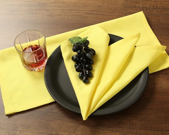 Cloth Napkins Set of 12 Cotton Linen 18x18 Inch - Soft Durable Washable - Ideal for Farmhouse Party Wedding Spring Summer Easter - Perfect Everyday Use Table Linen (Lemon, Pack of 12)