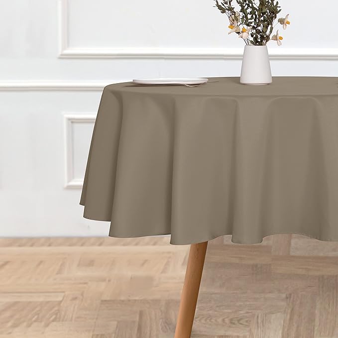 sancua Round Tablecloth - 80 Inch - Water Resistant Spill Proof Washable Polyester Table Cloth Decorative Fabric Table Cover for Dining Tables, Buffet Parties and Camping, Taupe