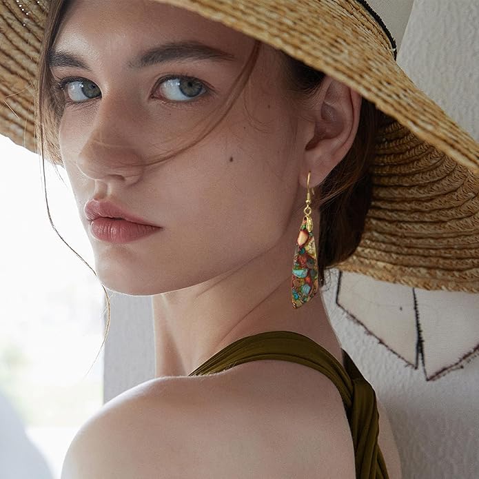 SELOVO Jasper Stone Earrings for Women Trendy Dangle Earrings Fishhook Drop Earrings