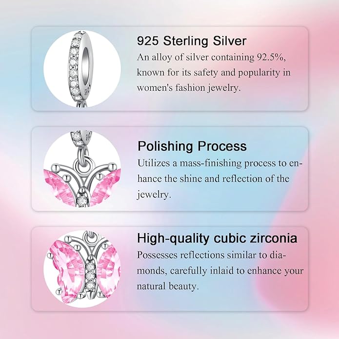 Birthday Fashion Love Heart Dangle Charm 925 Sterling Silver Charms fits Bracelets and Necklace Pendant Bead Charms Jewelry Present for Women Family Friends