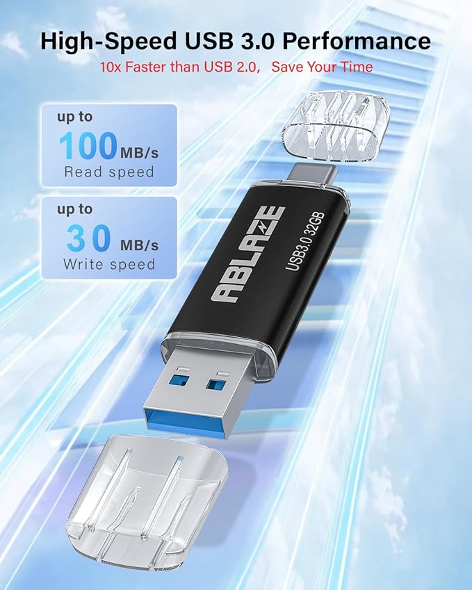 ABLAZE USB C Flash Drive 32GB 2 Pack, Dual USB 3.0+Type C Flash Drive Compatible with iPhone 16/15, Android Smartphone, Computer,Tablet Mac Laptop (2 Pack)