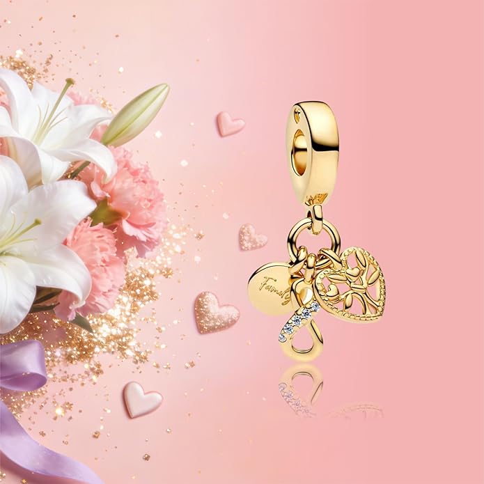 Gold Heart Family Charms Bead for Bracelets and Necklaces Jewelry Charm for Women Valentine Mother's Day