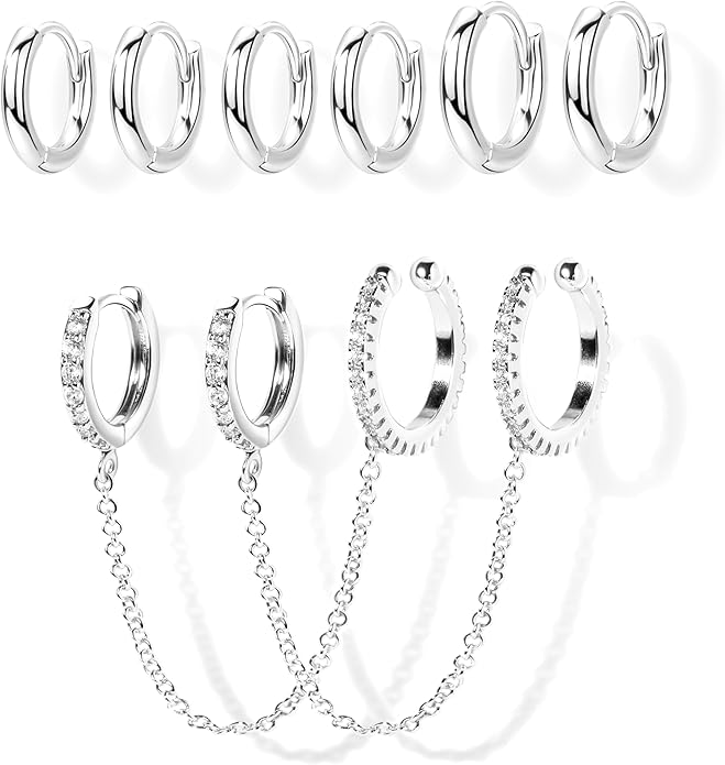 Small Gold Huggie Hoop Earrings Set for Women Men Hypoallergenic 14K Plated Stack Cartilage Earrings, Multiple Piercing Lightweight Mini Thin Cute Dainty Trendy Jewelry Set Christmas Gifts for Women