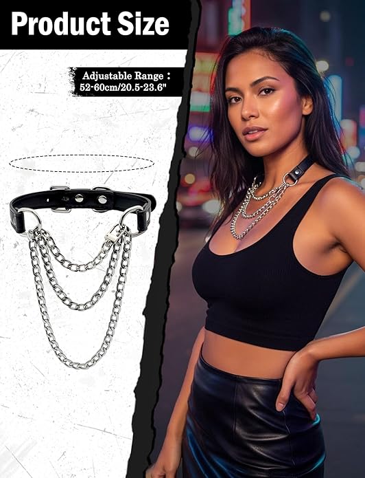 FEOYA Leather Choker Collar For Women Handmade Adjustable Triple-Layer Slip Chain Punk Gothic Chain Collar Necklace