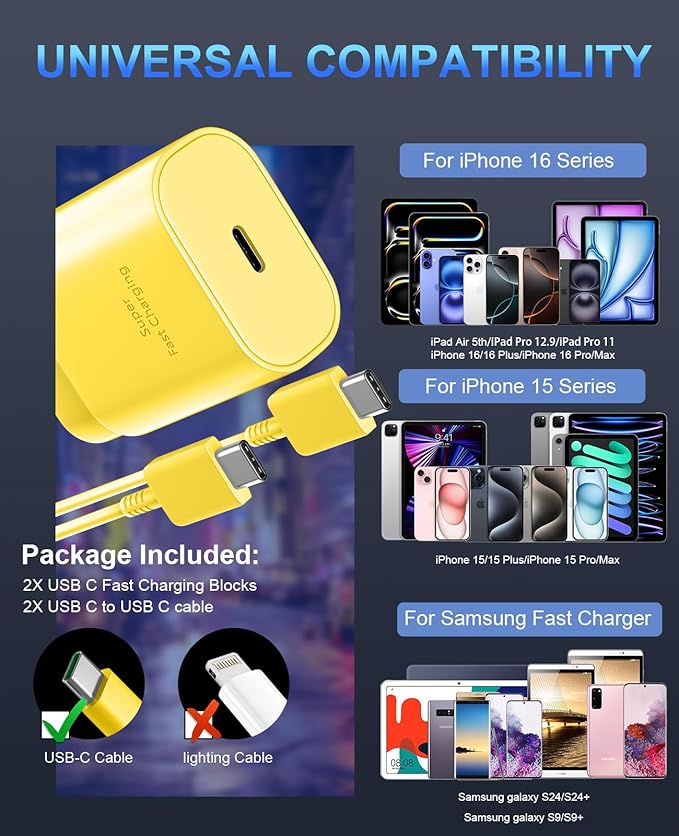 Phone 15 Charger 10FT USB C to C Fast Charging Cord,30w USB C Phone 15 Pro Max Fast Charger Block for Phone 15/15 Pro Max/15 Pro/15 Plus/Pro 12.9/11 inch,S24 Ultra Plus,Yellow