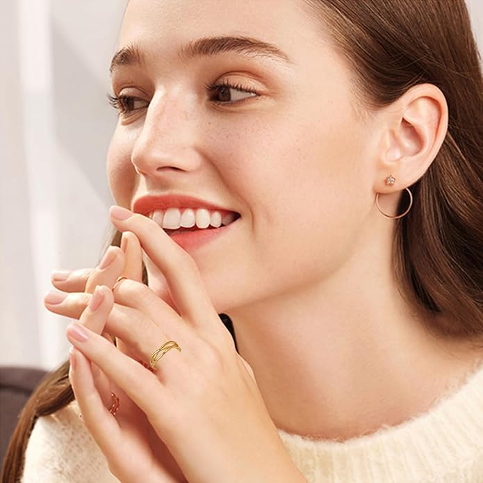 OOOPEL Sterling Silver Adjustable Ring S925 Silver Rings for Women Cubic Zirconia Twist Love Knot Dainty Ring Silver Minimalist Open Finger Rings Silver Thumb Sterling Silver Ring