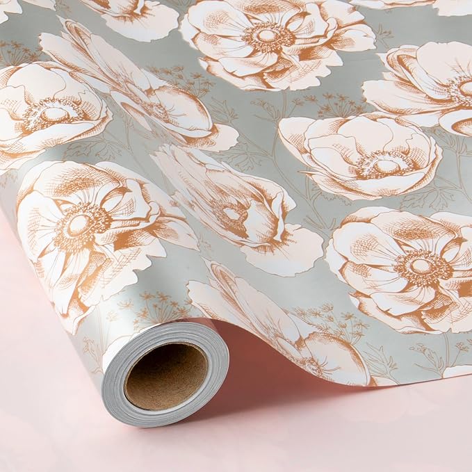 MAYPLUSS Floral Gift Wrapping Paper Roll - 17Inch x 33Feet - Luxury Elegant Shabby Chic Rose Pattern Girl Gift Wrap Present Sheet for Wedding, Bridal Shower, Birthday, Engagement and Mother's Day