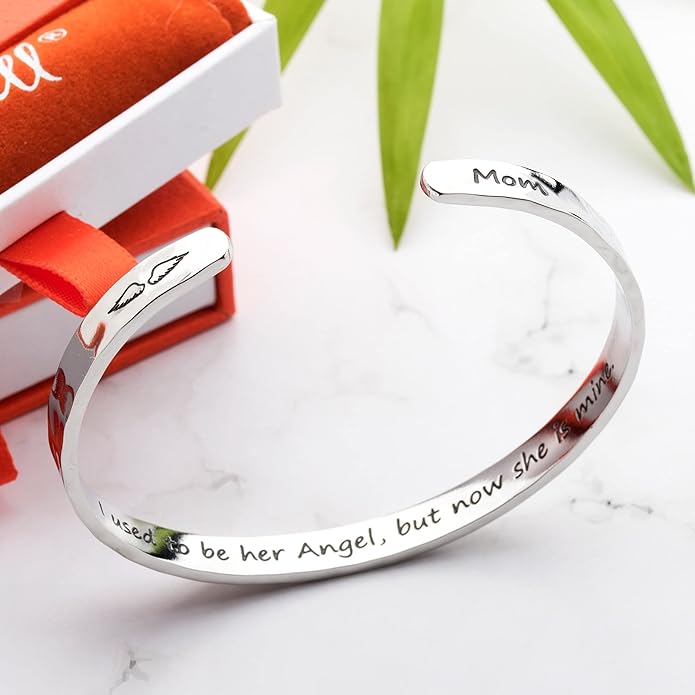 Carviell Engraved Cuff Bracelets for Women – Inspirational, Friendship, Love, Mom, Daughter, Sister, Christian, Graduation, Memorial & Wedding Gifts – 80+ Phrases – Stainless Steel, Gift-Ready