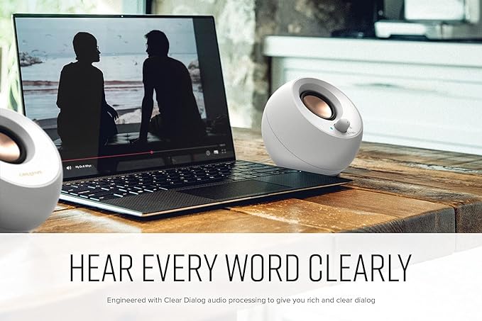 Creative Pebble V3 Minimalistic 2.0 USB-C Desktop Speakers with USB Audio, Clear Dialog Enhancement, Bluetooth 5.0, 8W RMS with 16W Peak Power, USB-A Converter Included (White)