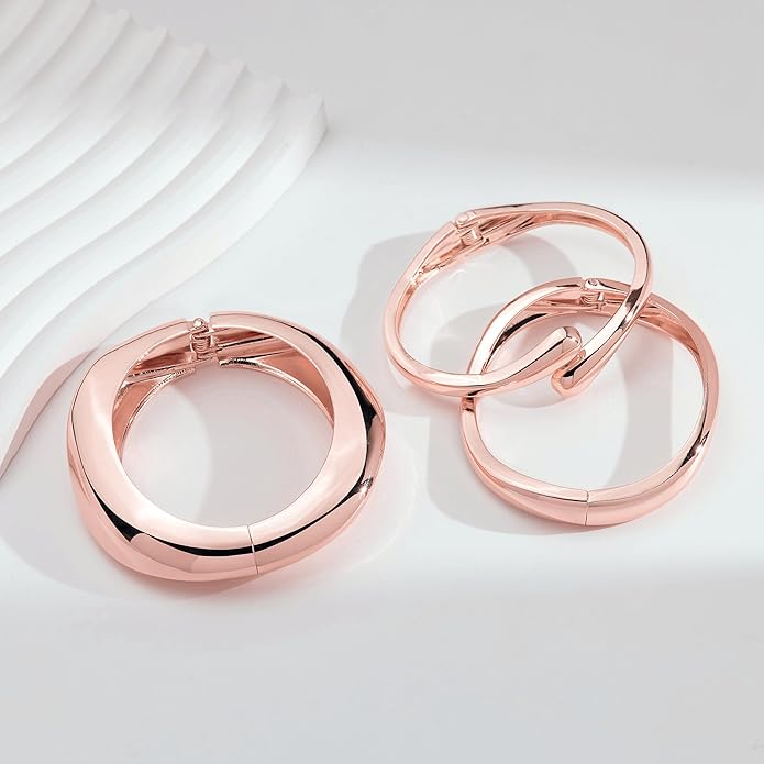 Chunky S925 Sterling Silver Plated Bangle Bracelets Stack for Women, Thick Statement Silver Plated Stackable Bangle Cuff Bracelets Set,Trendy Big Large Gold Bracelet Stacked Fashion Jewelry Gifts Non Tarnish