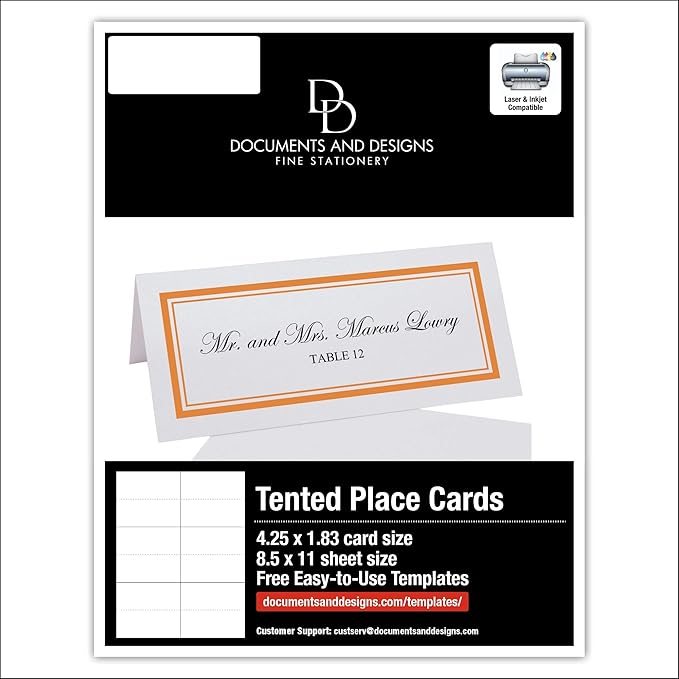 Double Line Border Printable Place Cards, Orange (Choose Color), Set of 60 (10 Sheets), Laser & Inkjet Printers - Wedding, Party, Dinner, and Special Events - Made in the USA