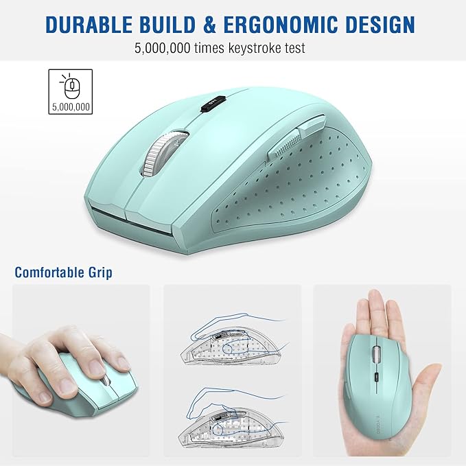 E-YOOSO Wireless Mouse for Laptop, Portable Optical Computer Mouse, 6 Buttons, Cordless 2.4GHz with USB Receiver, 5-Level 4800 DPI, 18 Months Battery Life for PC Chromebook Windows Mac