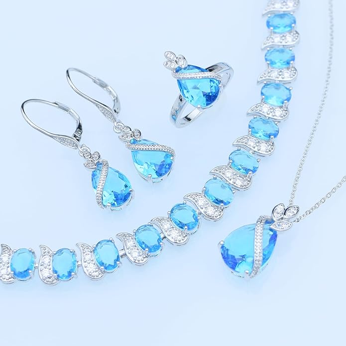 GZWHD Jewelry Set for Women CZ Earrings Necklace Ring Bracelet Set Prom Party Wedding Jewelry Gift for Mother Friend Wife