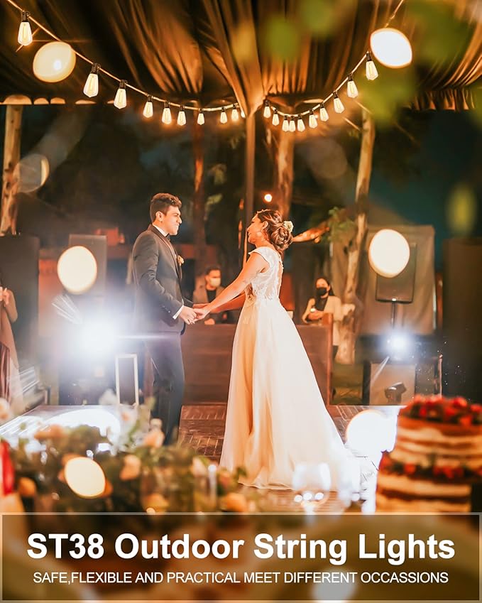 Lightdot 300FT Outdoor String Lights, LED Bistro String Lights with Shatterproof ST38 Bulbs, 2200K Dimmable, Waterproof Hanging Lights for Porch, Party, Garden, Backyard, Balcony - ETL Listed