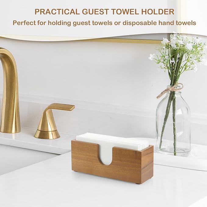 Guest Towel Holder for Bathroom, Acacia Wood Upright Napkin Holder for Kitchen Dining Table, Disposable Paper Hand Towel Holder, Napkin Dispenser for Countertop