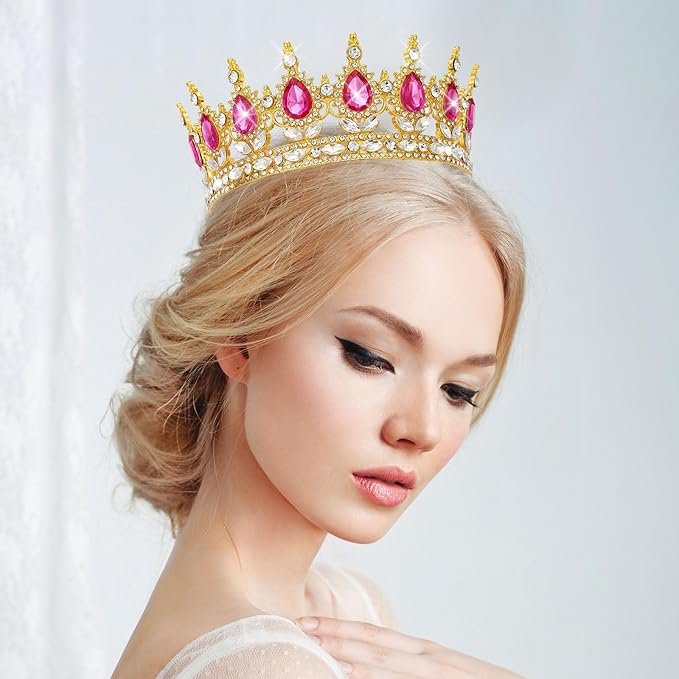 Queen Golden Rose Rhinestone Tiaras for Women - Costume Party Hair Accessories Princess Birthday Tiara Crystal Bridal Crown