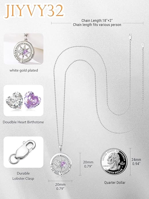 Compass Necklace for Women, Exquisite S925 Valentines Day Anniversary Birthday Gifts for Wife Her Double Birthstone Pendant Jewelry ‘I'd be Lost Without You’