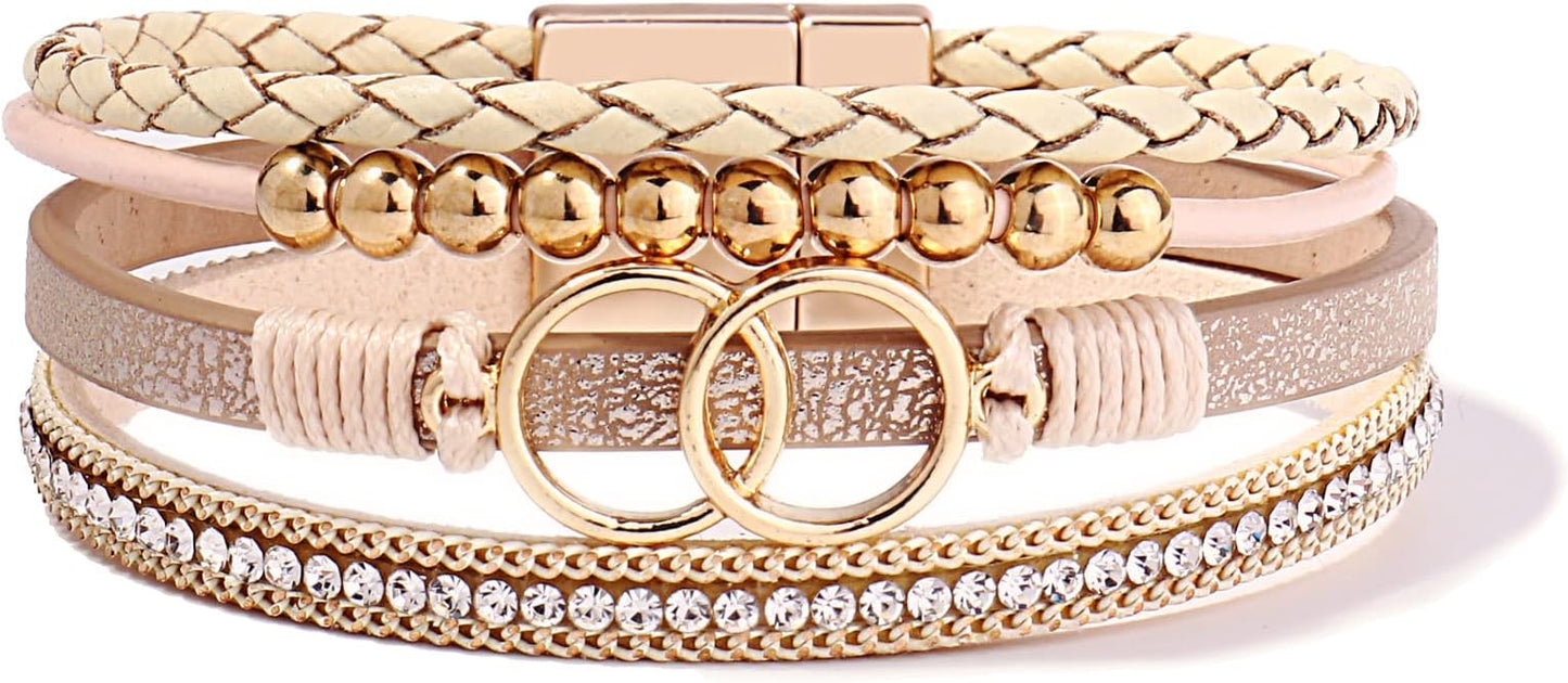 FANCY SHINY Boho Leather Wrap Bracelet Stackable Infinity Chunky Cuff Bracelets Western Hippie Outfits Jewelry Valentine Gifts for Women