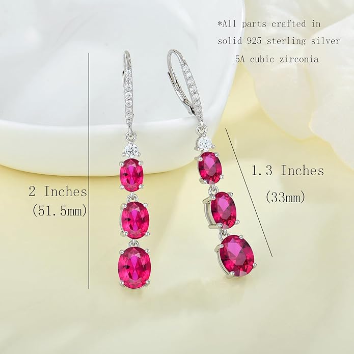 Women 925 Sterling Silver Birthstone 3-stone Leverback Drop Dangle Earrings 5A Cubic Zirconia Jewelry for Her