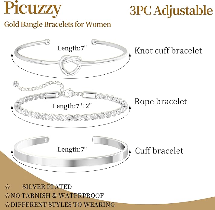 Gold Bangle Bracelets for Women, Non Tarnish Dainty 14K Gold Plated Cuff Bracelets Stackable for Women,Waterproof Bracelet Stack Gold Jewelry Gifts Trendy Adjustable Accessories
