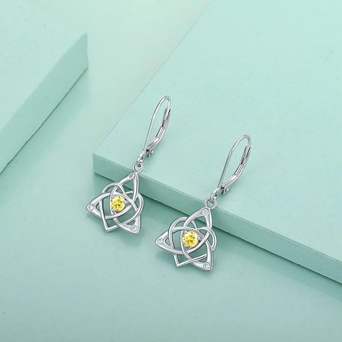 Starchenie Celtic Knot Dangle Earrings Sterling Silver Trinity Love Knot Leverback Earrings Gemstones Jewelry for Women