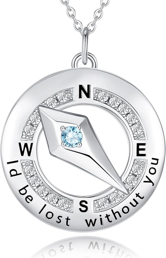 FANCIME Sterling Silver Compass Birthstone Necklaces Fine Jewelry Anniversary Birthday Gifts for Women Her Wife Mom