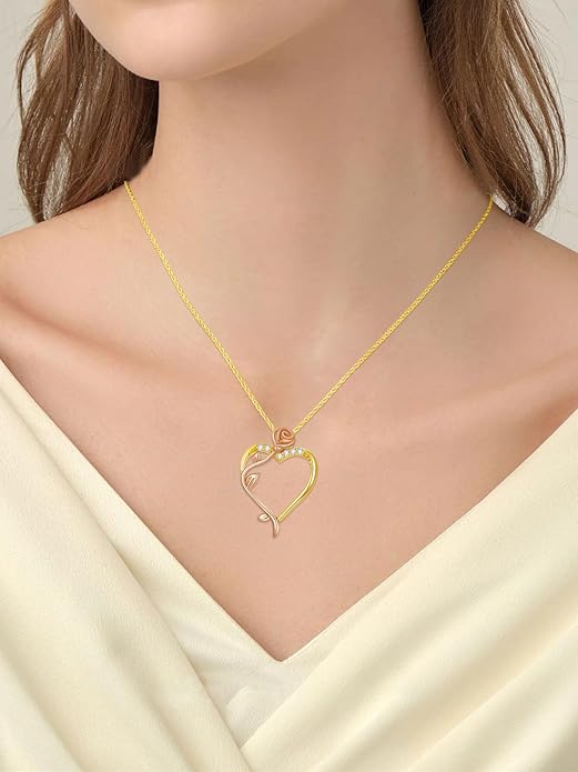 14K Solid Gold Rose Flower/Sunflower Necklaces for Women Flower Heart Pendant Necklace Love Sunshine Jewelry Anniversary Valentine's Day Birthday GiftS for Women Wife Girlfriend Her Mom