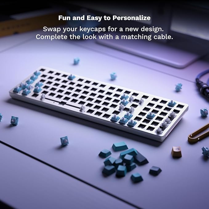 Glorious GMMK 2 Small Gaming Keyboard Base- Barebones Kit- TKL Hot Swappable DIY White Mechanical Keyboard - Wired, RGB Backlit,- PC Setup Accessories- 65%, White