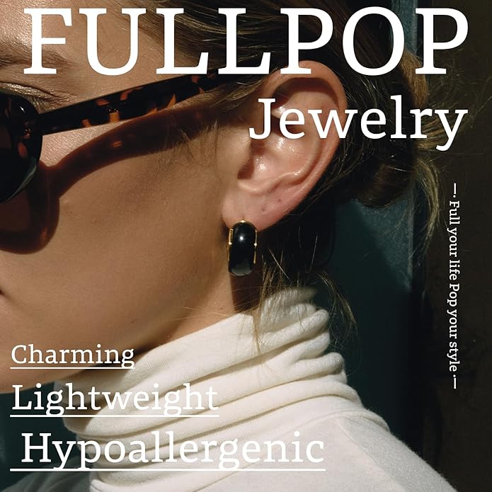 Fullpop Vintage Earrings for Women, Chunky 14K Gold Plated Resin Hoop Earrings Lightweight Hollow Drop Earrings Hypoallergenic Earrings for Women Vintage Anthropologie Jewelry Gifts for Women
