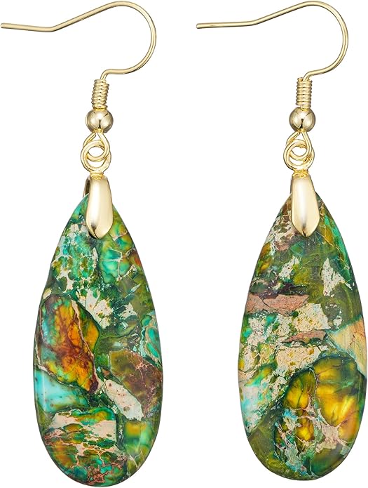 Boho Women Natural Stone Earrings Unique Healing Imperial Jasper Gemstone Energy Hypoallergenic Lightweight Dangle Drop Earrings Multiple Styles Earrings Jewelry for Birthday Party Gift